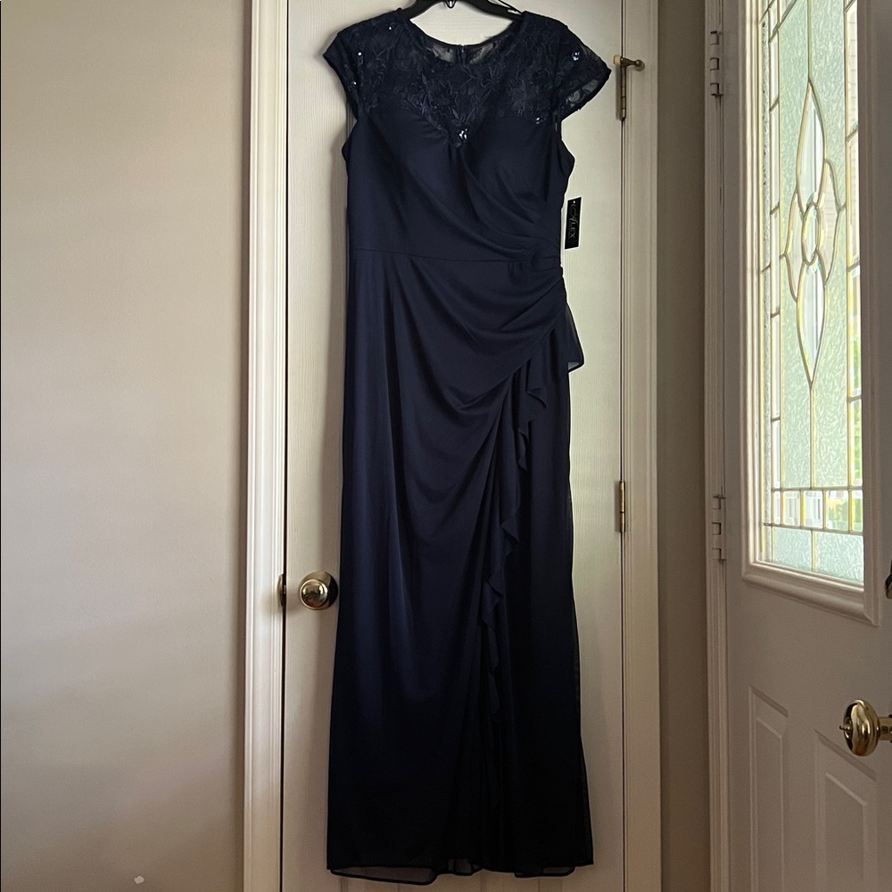 Alex Evenings One Shoulder Navy Dress